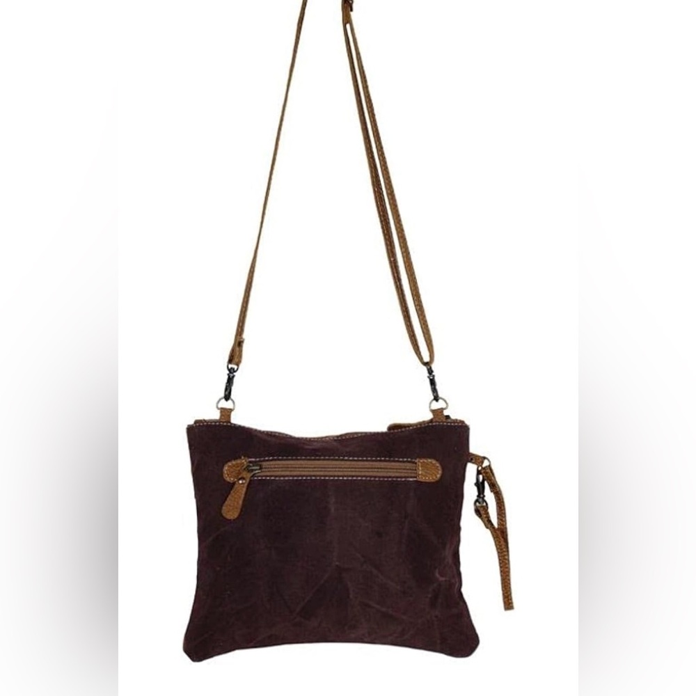 NWT Myra Leather and Canvas Floral Bohemian Cross Body Rectangle Bag w strap  🌺 - Picture 4 of 6